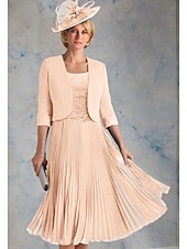 cheap With Jacket-Two Piece Mother of the Bride Dress Wedding Guest Church Elegant &amp; Luxurious Scoop Neck Tea Length Chiffon 3/4 Length Sleeve Short Jacket Dresses with Lace Ruching 2025 free custom size