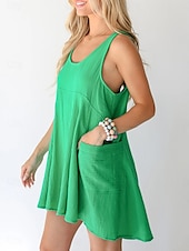 cheap Tank Tops &amp; Camis-Women&#039;s Mini Dress Petite Dress Casual Dress Summer Dress Slip Dress Fashion Classic Modern Daily Beach Weekend Regular Fit Plain Sleeveless U Neck Black Navy Blue Blue Green Summer