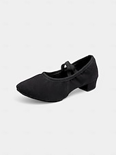 preiswerte Lateinamerikanische Schuhe-beigefarbene Canvas-Ballsaal-Tanzschuhe für Damen – Pumps mit niedrigem Absatz und elastischem Riemen für das professionelle Training
