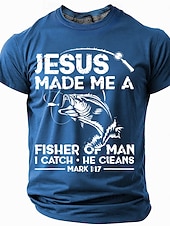  Camiseta gráfica cristiana de pesca para hombres - "Jesús me hizo pescador de hombres" cita de Marcos 1:17 camiseta de manga corta