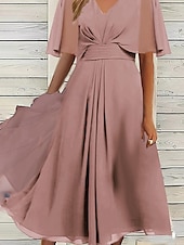 abordables Robe de cocktail-Femme Robe mi-longue robe cocktail Robe Évasée Robe d&#039;été Mode Extérieur Vacances Rendez-vous Standard Plein Manche Courte Col V Rose Claire Bleu Violet Eté