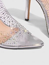 economico Sandali Eleganti-tacchi alti con cinturino posteriore in strass trasparenti neri – sandali stiletto sexy per serate e balli di fine anno