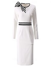 olcso 129,99 $ alatt-Ruházat anyja a menyasszonynak ruha elegáns vintage hétköznapi környakú tea hosszúságú nyújtható anyag hosszú ujjú masnikkal