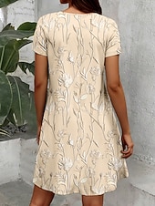 abordables Robe Simple-Femmes Mini Robe Robe Décontractée Robe T-Shirt Robe d&#039;Été Robe trapèze Bohème ancien Élégant Plage Coupe régulière Fleuri Graphique Motif cachemire damassé bohème Manche Courte Col ras du cou Argent