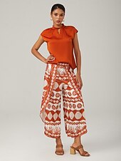 cheap Blouses &amp; Shirts-Orange stand-up collar sleeveless knotted top