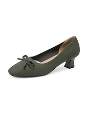 cheap Block Heels-Women&#039;s Flyknit Low Heel Bowknot Pumps – Breathable Lightweight Comfort Shoes for Office, Work and Casual Wear