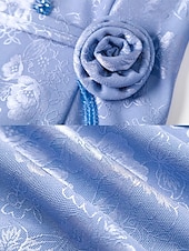 cheap Tea Length-A-Line Dress Mother of the Bride Beaded Dress Elegant Vintage Simple V Neck Tea Length Jacquard Long Sleeve with Flower Wedding Guest Dress