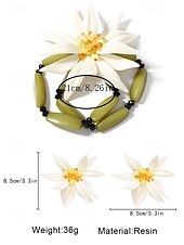 billige Halskjede for kvinner-blomstersmykkesett for kvinner – håndlaget statement-kjede, øredobber og armbånd med hvit blomsterdesign, elegant boho chic-tilbehør til bryllup, fester og spesielle anledninger