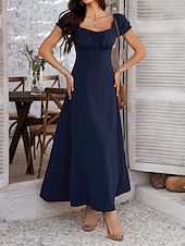 billiga Vita fritidsklänningar-Dam Långklänning Maxiklänning Vit klänning Vardagsklänning Swingklänning Sommarklänning Mode Modern Elegant klänning Dagligen Datum Helgen Normal Slät Kortärmad Fyrkantig hals Svart Vit Gul Marinblå