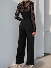 billiga Mammas jumpsuits-Jumpsuit  Byxdress Brudens Mor Elegant Avslappnad Juvel Hals Golvlängd Polyester Lång Ärmar med Spets 2025