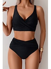 abordables Ensemble de bikinis-Femmes Maillots de Bain Bikini Maillot de bain Froncé Taille haute Tropical Tenues de plage Uni Fil en V Sans manches Maillots de bain