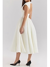 economico Abiti casual bianchi-Per donna Abito Midi Abito Bianco Moda Moderno Compleanno Laurea Data Vestibilità regolare Semplice Senza Maniche Girocollo Nero Grigio chiaro Beige Estate