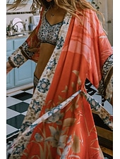 رخيصةأون ملابس علوية للشاطئ-نسائي ملابس السباحة تغطية الجسم ملابس السباحة ربطة عنق أمامية استوائي ملابس الشاطئ زهور دوران رقبة حرف V دائري كم طويل بدلة سباحة