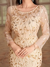 preiswerte Unter 129,99 $-Kleid Mutter der Braut Kleid Elegant Party Rundhalsausschnitt Bodendland Polyester Langarm mit Stickerei 2025