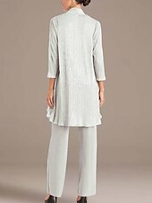 economico Tailleur pantalone della mamma-Tuta  Completo Due Pezzi Madre della Sposa Elegante Collo Gioiello Lunghezza Terra Giacca Lucida con Pantaloni in Chiffon 2025