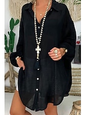 economico Camicie-Per donna Camicia Camicie di cotone e lino Abbottonare Blusa Semplice Essenziale Moderno Manica Lunga Colletto a Camicia Top lunghi Ferie Uscire Bottoni Asimmetrico Nero Bianco Blu Viola Grigio Estate