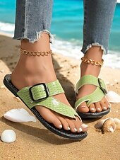 levne Sandály na dovolenou-dámské trendy zelené croc – sandály s reliéfem – dvojité – páskové, tanga – obuv ve stylu dámských plážových výletů, letních procházek a příležitostných setkání