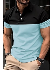 cheap Men&#039;s Classic Polo-Men&#039;s Golf Shirt Golf Polos Shirts Work Business Lapel Short Sleeve Modern Comfortable Color Block Patchwork Buttons Summer Spring Regular Fit Wine Pinky Yellow Blue Green Light Sky Blue Golf Shirt