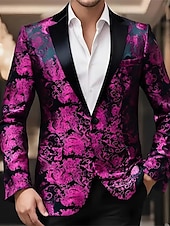 cheap Men&#039;s Classic Blazers-Men&#039;s Blazer Business Cocktail Party Wedding Party Party Spring &amp;  Fall Polyester Bronzing Buttons Pocket Comfortable Single Breasted Blazer Red Blue Purple Gold