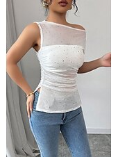 ieftine Bluze și cămăși-Pentru femei Bluză Simplu Modern Casual Fără manșon Stil Nautic Topuri obișnuite Zilnic Concediu Paiete Peteci Alb Vară