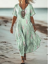 tanie Sztuka i projektowanie sukien-Letnia sukienka maxi dla kobiet sukienka w kształcie litery A sukienka codzienna sundress sukienka w kształcie litery A letnia sukienka boho wakacje vintage codzienna regularny krój ombre graficzna