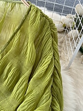 billiga Dressiga toppar-Dam Blus Chiffong toppar Slät Stylish Långärmad Puffärm V-hals Crop Tops Helgdag Utekväll Rynkad Svart Vit Purpur Grön Vår