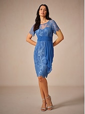 cheap Dress Sets-Women&#039;s Wedding Guest Jacket Dress Lace Dress Chiffon Dress Cocktail Dresses Formal Dresses Cardigan Ruched Long Sleeve Cocktail Party Blue Spring Summer Fall