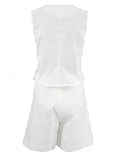 abordables Ensembles-Femmes Mode Streetwear Ensembles inspirés du lin Ensembles deux pièces Chemisier Sans manches Col en V Couleur Unie Dubbele Rij Knopen Sortir Décontracté Quotidien Blanche Bleu Orange Été Coupe