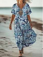 tanie Sztuka i projektowanie sukien-Letnia sukienka maxi dla kobiet sukienka w kształcie litery A sukienka codzienna sundress sukienka w kształcie litery A letnia sukienka boho wakacje vintage codzienna regularny krój ombre graficzna