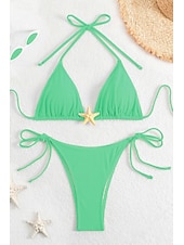 olcso Bikiniszettek-Női Fürdőruha Bikini 2 darab Fürdőruha Nyitott hátú Tropikus Strandruházat Sima Kötőfék nyaka Ujjatlan Fürdőruhák