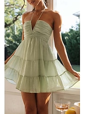 economico Abiti da festa-Per donna Mini Abito Abito da laurea Moda Moderno Compleanno Laurea Data Vestibilità regolare Semplice Senza Maniche Scollo a V Rosa Arancione Verde Estate