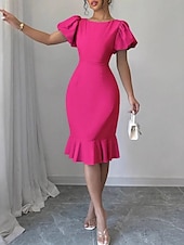 abordables Robe Simple-Robe de Graduation Femme Robe Mini Uni Robe Bodycon Semi-Formelle Bureau Ajustement Normal Graphique Manches Courtes Col Rond Noir Rose Bleu Ciel Fuchsia Été