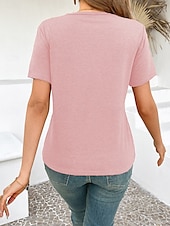 abordables T-shirt uni-T-shirt femme de couleur unie Uni Mode Moderne Décontracté Manches courtes Col rond Hauts réguliers Quotidien Week-end Noir Rose Marron Gris Été