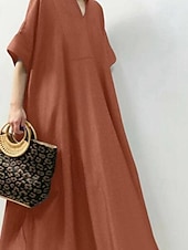 economico Vestiti-Per donna Abito Lungo Maxi Abito Abiti ispirati al lino Vestito Casual Moda Moderno Quotidiano Uscire Weekend Vestibilità regolare Semplice Mezza Manica Scollo a V Nero Marrone Blu scuro Grigio Estate