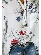 economico Camicie-Per donna Camicia Camicie ispirate al lino Blusa Fiore Elegante Manica Lunga Scollo a V Top Regolari Quotidiano Uscire Stampato Bianco Rosa Blu Estate
