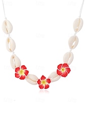 cheap Women&#039;s Necklace-Handmade Cowrie Shell Necklace with Plumeria Flowers – Boho Hawaiian Beach Jewelry for Women, Adjustable Summer Surfer Choker, Tropical Vacation &amp; Festival Accessory