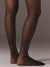 abordables Calcetines de mujer-Medias transparentes con rayas de diamantes de imitación para mujer: pantimedias adornadas con cristales brillantes, medias brillantes y sexys para fiestas, clubes y vestidos de noche.