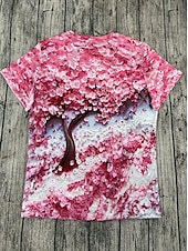 ieftine tricou floral-Pentru femei Tricou Topuri de vară Grafic Sakura Clasic Casual Manșon scurt Stil Nautic Crop Tops Zilnic Sfârșit de săptămână Imprimeu Roz Îmbujorat Vară Primăvară Toamnă