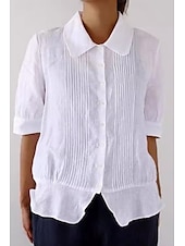 economico Camicie-Per donna Camicia Camicie di cotone e lino Abbottonare Blusa Semplice Essenziale Moderno Manica Corta Colletto a Camicia Top Regolari Quotidiano Ferie Uscire Bottoni Bianco Estate