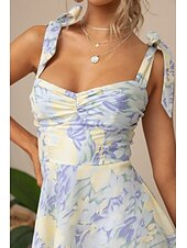 ieftine Rochii florale elegante-Pentru femei Rochii Midi Rochie de absolvire Rochie florala Rochie Slip Rochie imprimata Modă În aer liber Vacanță Absolvire Fit regulat Floare Fără manșon Bretele Spagheti Albastru piscină Caisă Vară