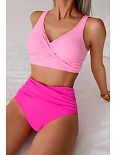 abordables Ensemble de bikinis-Femmes Maillots de Bain Bikini Maillot de bain Froncé Taille haute Tropical Tenues de plage Uni Fil en V Sans manches Maillots de bain