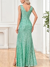 economico Vestiti da sera-Abiti in A-Line per Quinceanera vestito da festa matrimonio invitata di matrimonio lungo fino al pavimento senza maniche scollo a V in cotone con paillettes