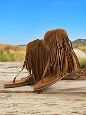 billiga Semester Sandaler-damsandaler i boho-stil med bruna fransar – trendiga och flytande skor för musikfestivaler, strandpromenader och avslappnade utomhussammankomster