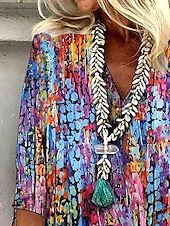 preiswerte Damen Kunst- und Design-Oberteile-Damen Bluse Ombre Blumen Grafik Stilvoll Strand Kurzarm V Ausschnitt Normale Oberteile Täglich Druck Regenbogen Sommer Frühling