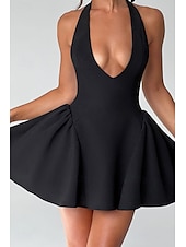economico Vestiti aderenti-Per donna Mini Abito Abito da laurea Abito con Collo Allacciato Moda Laurea Data Uscire Vestibilità regolare Semplice Senza Maniche All&#039;americana Nero Estate