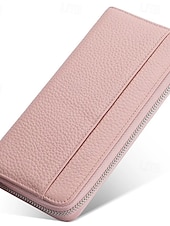 cheap Wallets-Women&#039;s Wallet Credit Card Holder Wallet Leather Cowhide Outdoor Office Shopping Zipper Multiple pockets Large Capacity RFID Blocking Solid Color Black Pink Blue