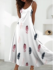 cheap Floral Dress-Women&#039;s Maxi Dress A Line Dress Summer Dress Slip Dress Vacation Casual Daily Regular Fit Floral Graphic Sleeveless V Neck Spaghetti Strap White Blue Orange Summer Spring