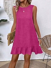 voordelige Eenvoudige jurk-Dames Mini Jurk Off The Shoulder Jurk Casual Buiten Reguliere Pasvorm Grafisch Mouwloos Ronde Hals Blauw Fuchsia Groen Abrikoos Zomer