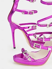 abordables Fête de la Vie Nocturne-sandales à lanières métalliques vertes pour femmes - chaussures de soirée à talons hauts et à boucle pour une soirée
