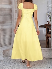 billiga Vita fritidsklänningar-Dam Långklänning Maxiklänning Vit klänning Vardagsklänning Swingklänning Sommarklänning Mode Modern Elegant klänning Dagligen Datum Helgen Normal Slät Kortärmad Fyrkantig hals Svart Vit Gul Marinblå